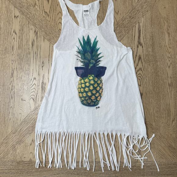 Pink Victoria’s Secret‎ pineapple fringe Racerback tank Top Small - Picture 1 of 7